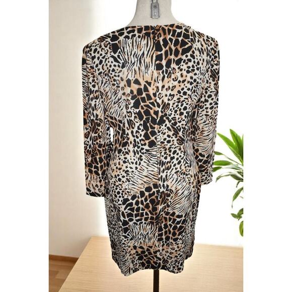 Vintage David Warren Animal Print Drape Dress Size 8 – Safari Glam Shoulder Pad - Picture 5 of 8